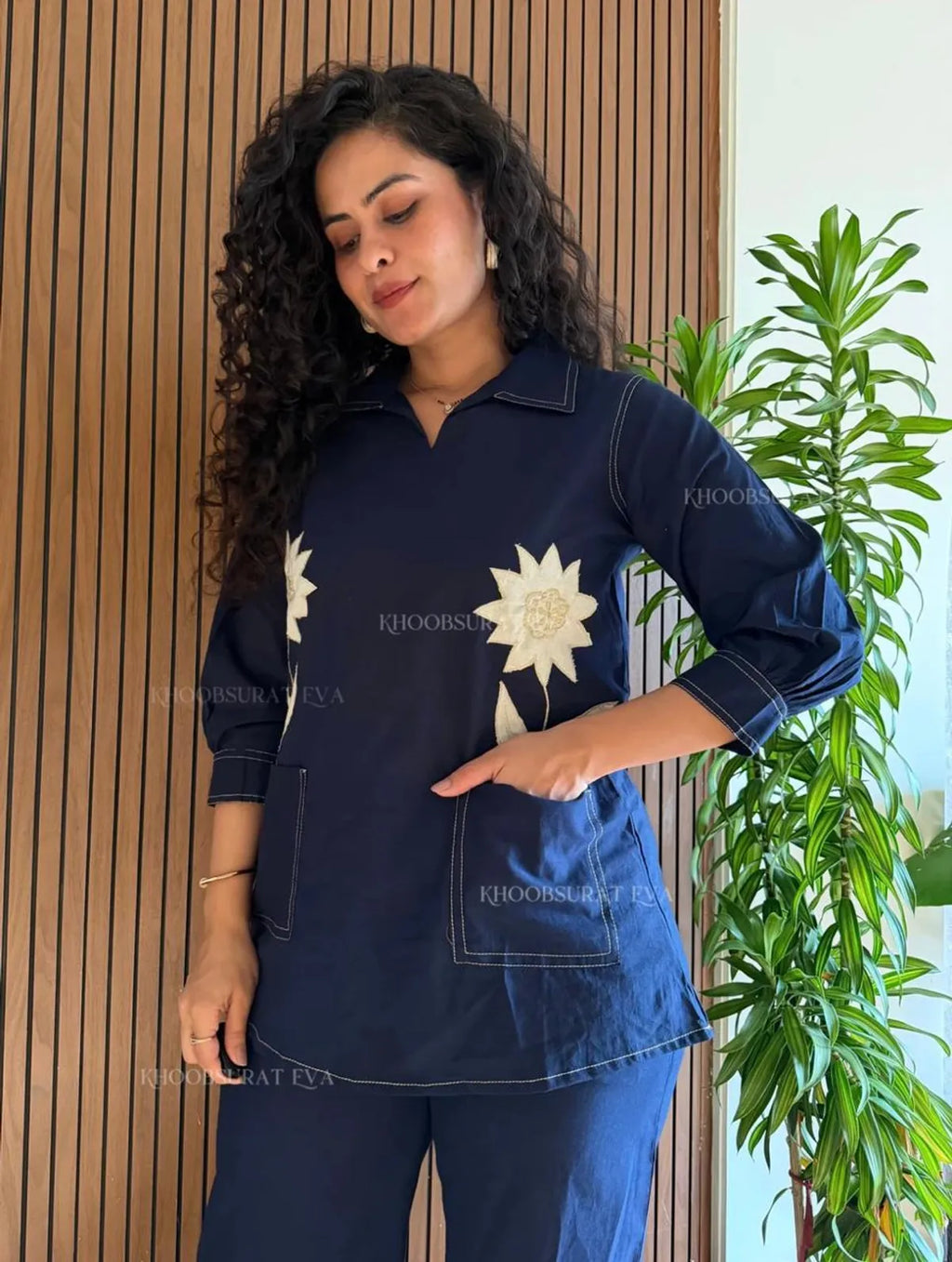 Blue Women's Premium Cotton Flex Embroidered Kurta Co-Ord Set