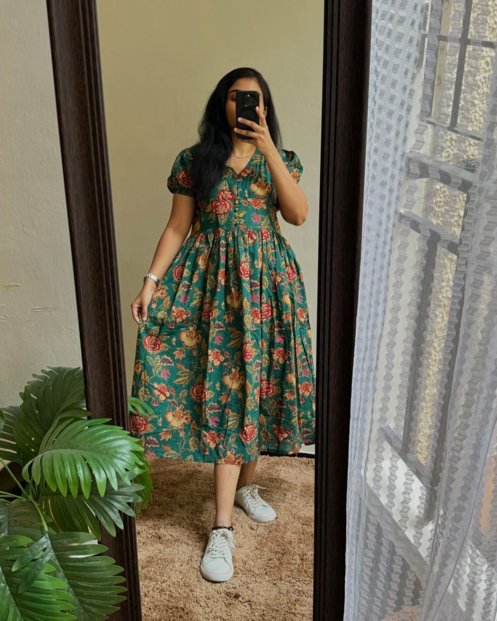 Green Effortlessly Elegant Pure Cotton Gown For Women & Girls