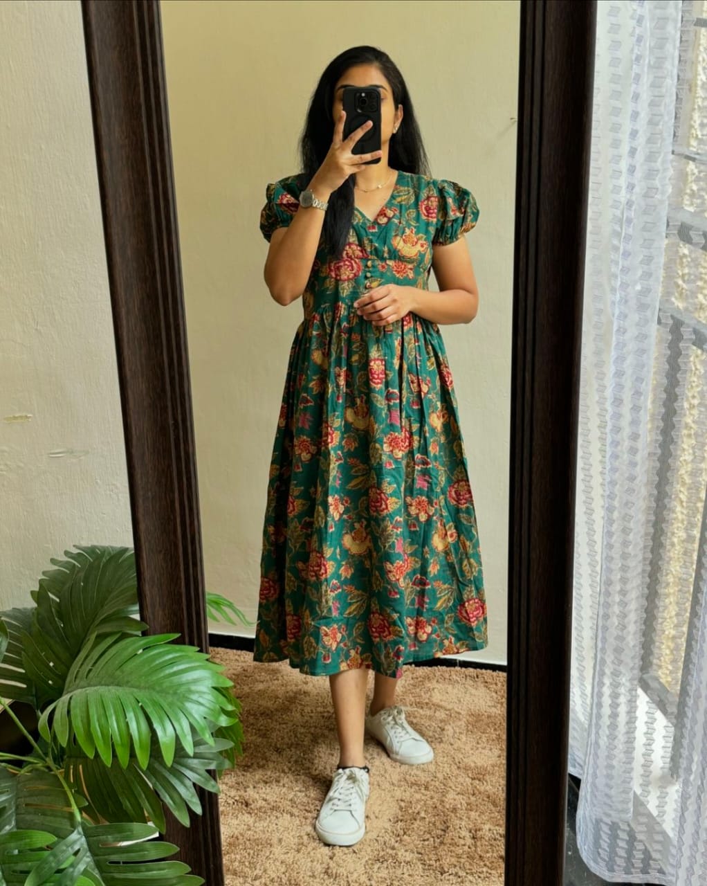 Green Effortlessly Elegant Pure Cotton Gown For Women & Girls