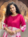 Premium Tie-dye Cotton Kurti Pant Set - Pink