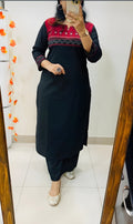 Designer Cotton Straight Kurta and Pant Set with Block Print Yoke — Everyday Ethnic Coord Ensemble