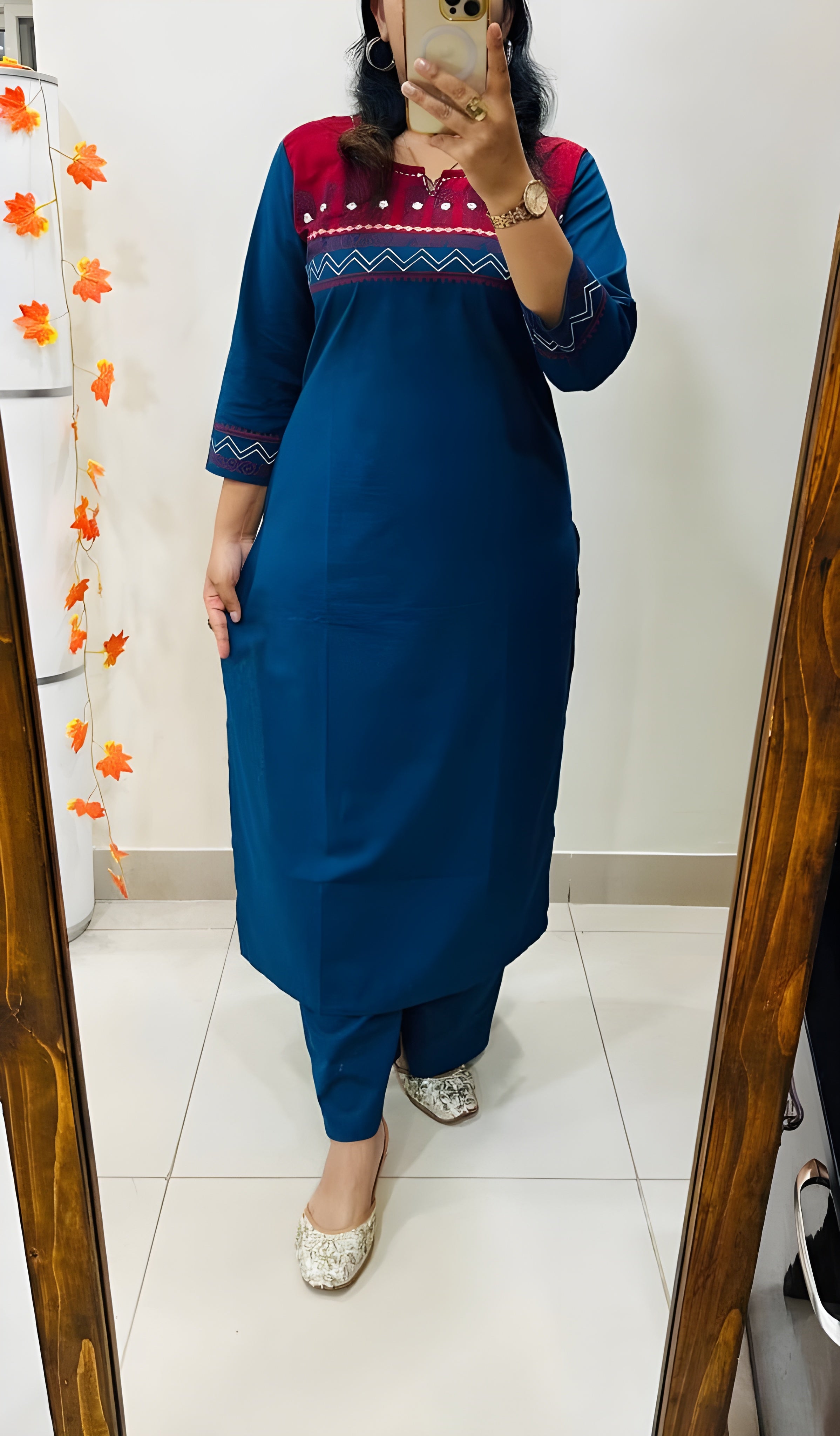 Designer Cotton Straight Kurta and Pant Set with Block Print Yoke — Everyday Ethnic Coord Ensemble