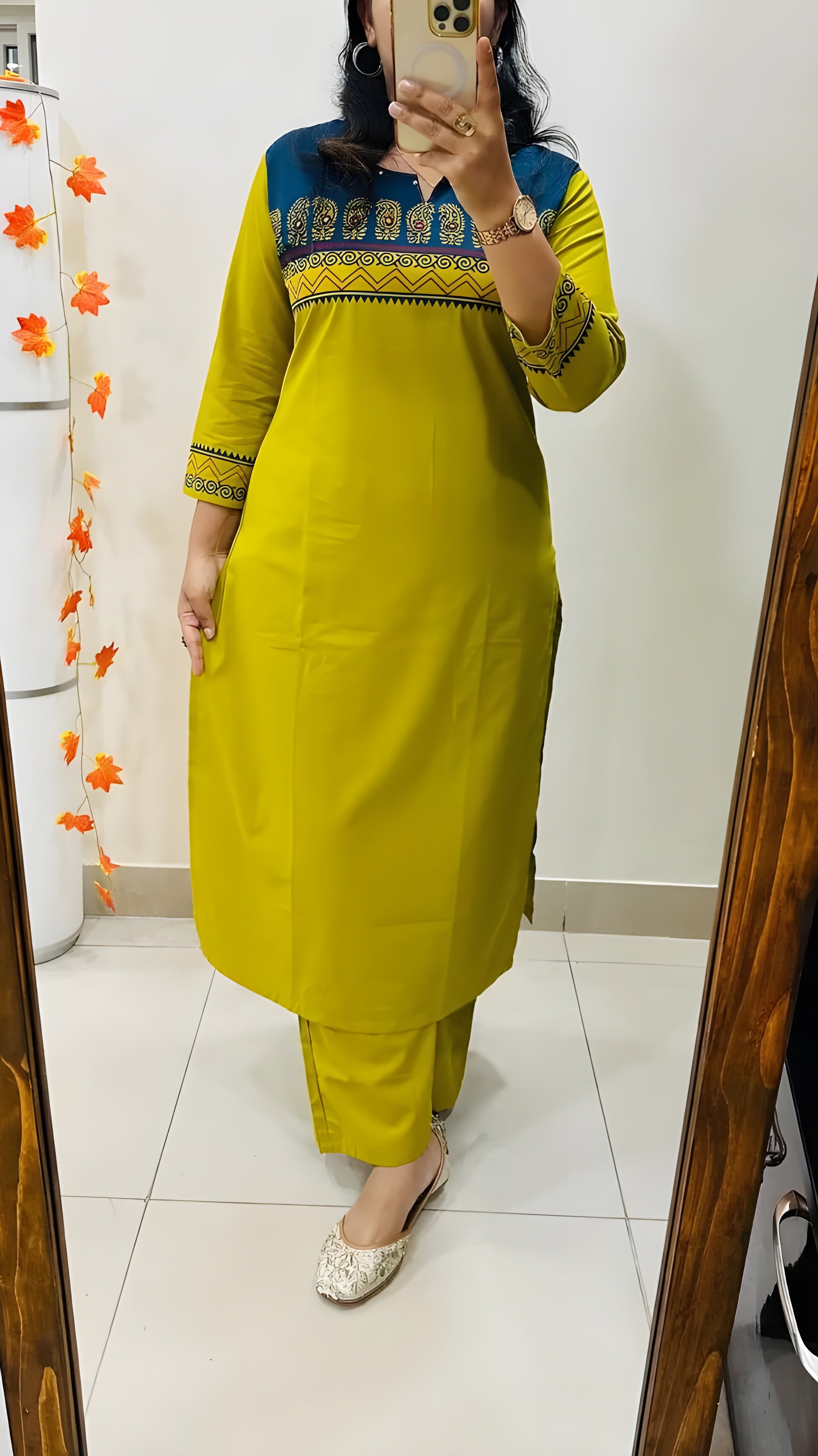 Designer Cotton Straight Kurta and Pant Set with Block Print Yoke — Everyday Ethnic Coord Ensemble
