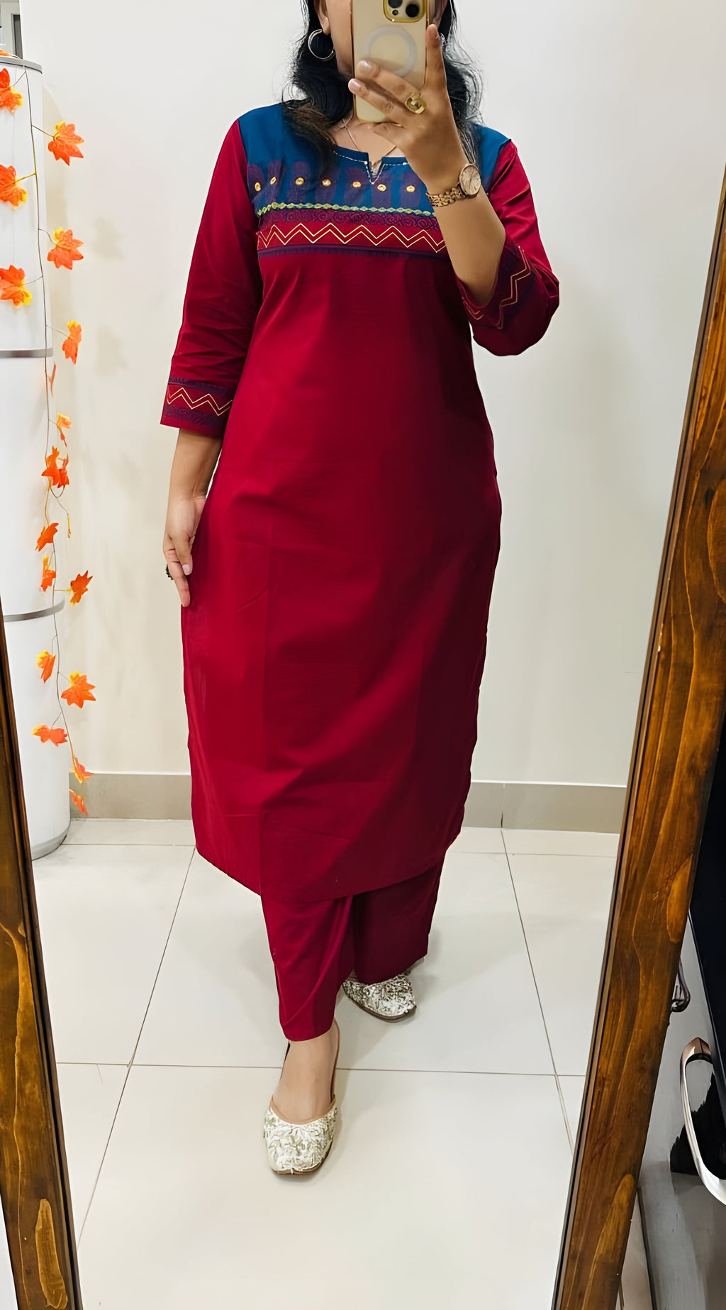 Designer Cotton Straight Kurta and Pant Set with Block Print Yoke — Everyday Ethnic Coord Ensemble