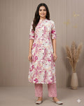 Women's Pure Cotton Floral A-Line Kurti Palazzo Co-Ord Set