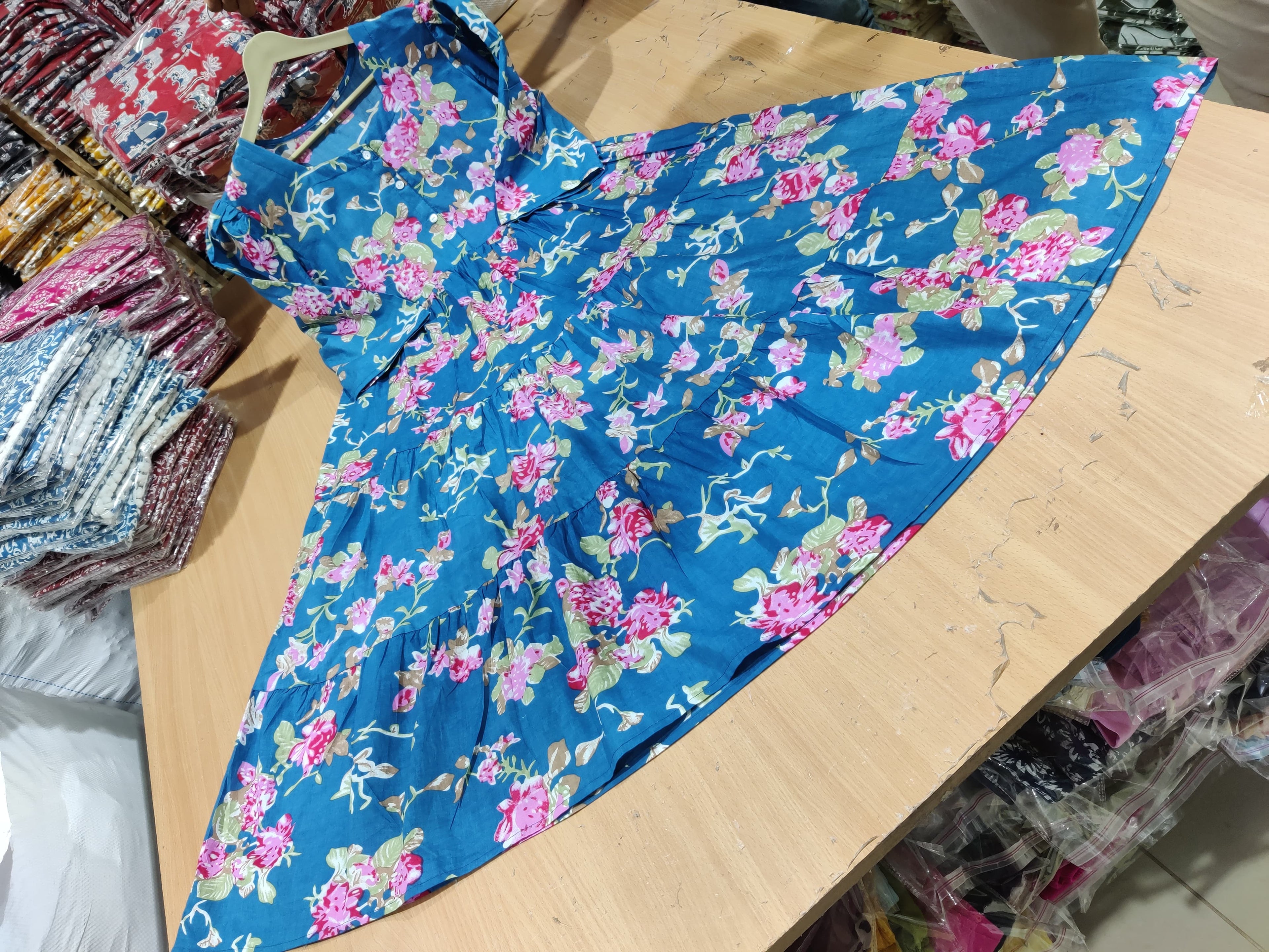 Beautiful Cotton Midi Kurti with Puff Sleeves - Floral Print