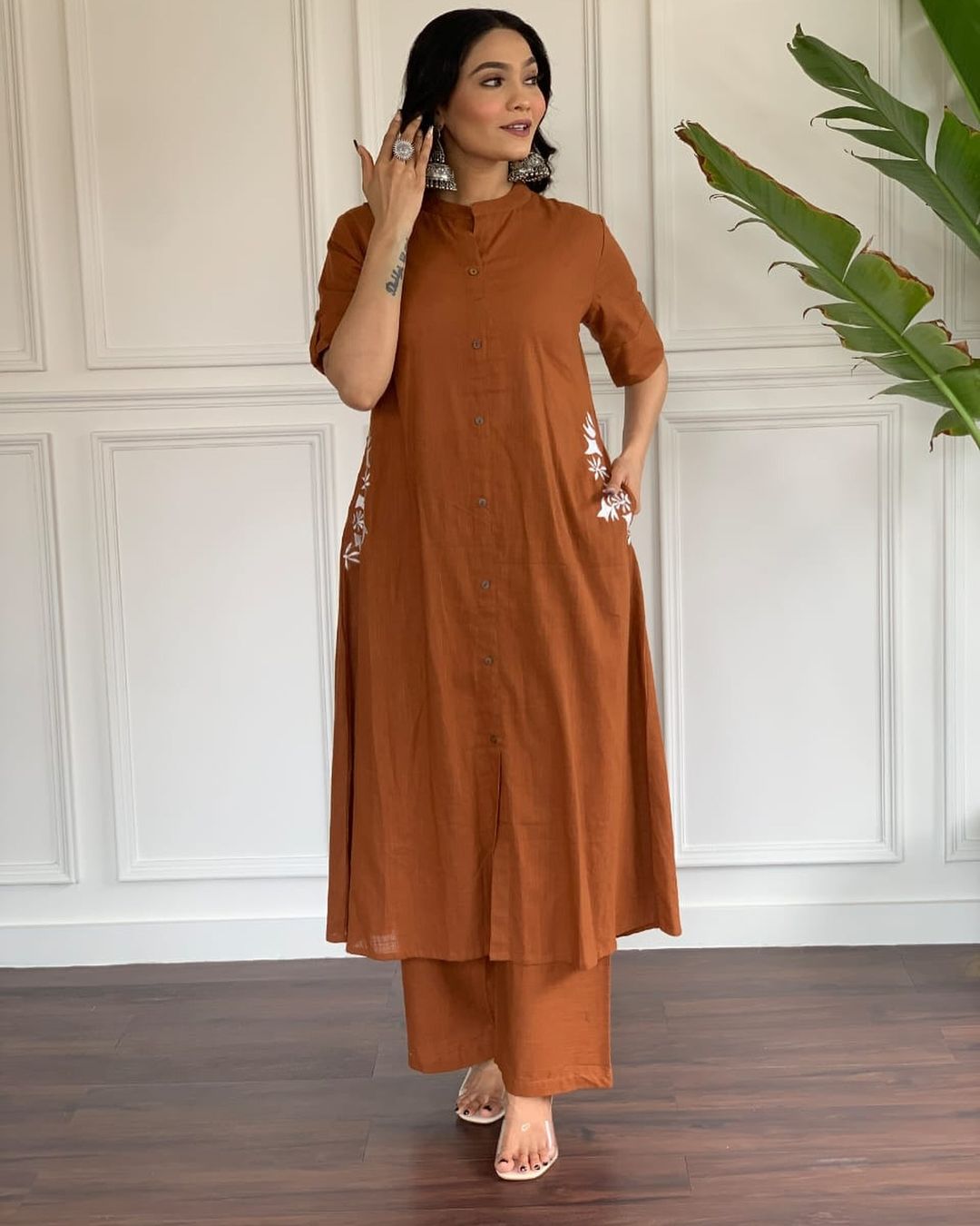 Brown Premium Cotton Kurta And Pant Set