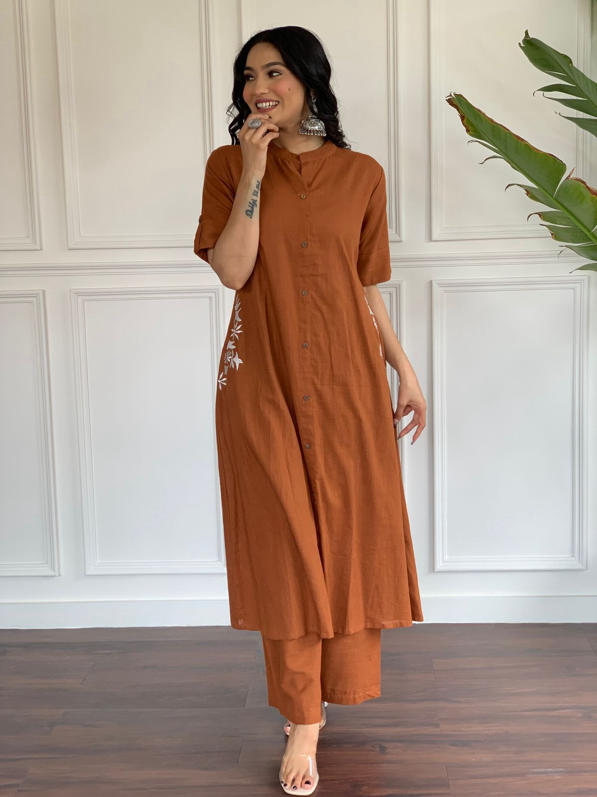 Brown Premium Cotton Kurta And Pant Set