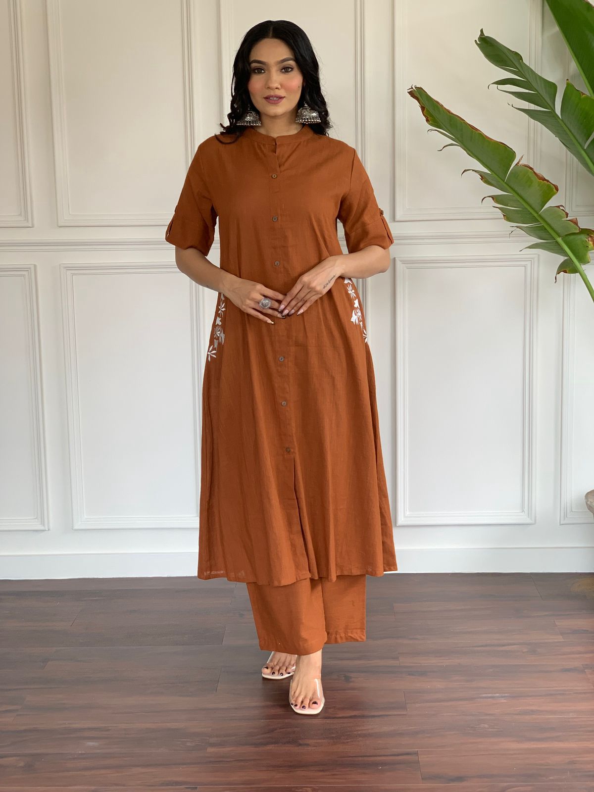 Brown Premium Cotton Kurta And Pant Set