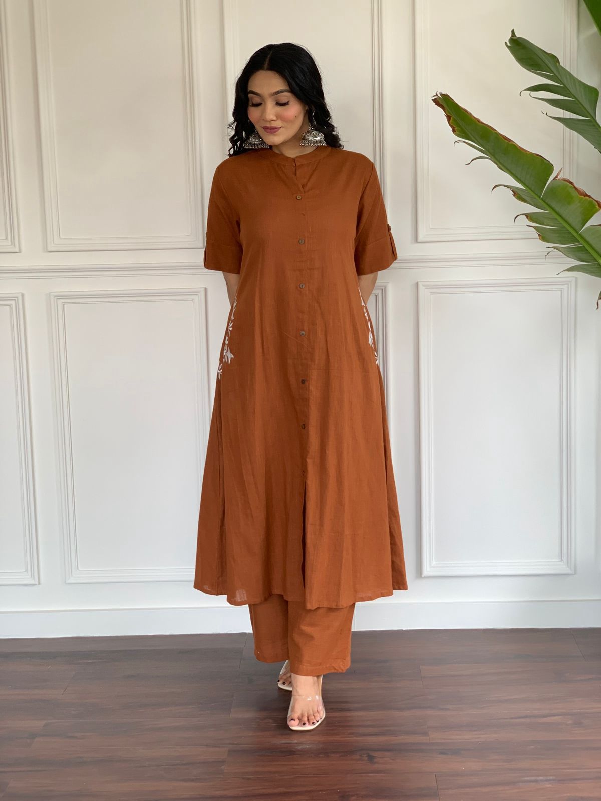 Brown Premium Cotton Kurta And Pant Set