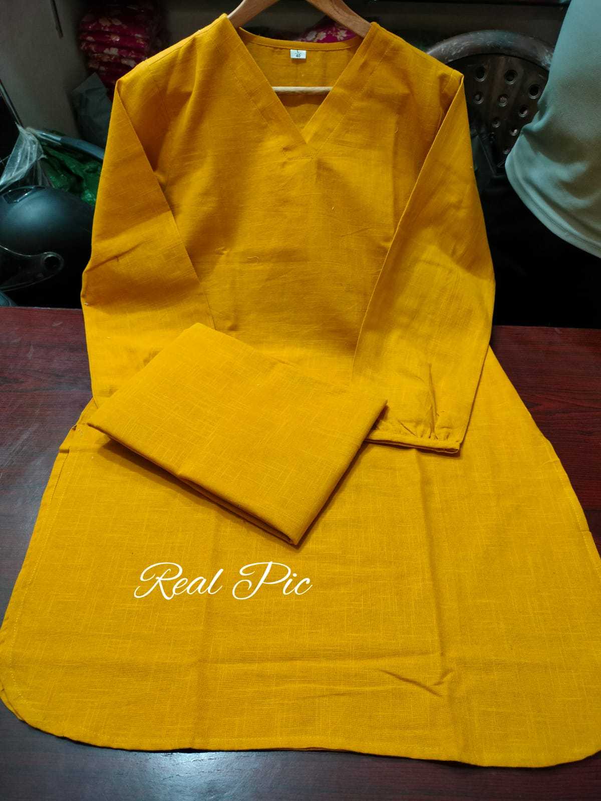 Yellow Premium Cotton Slub Kurta And Pant Set For Women