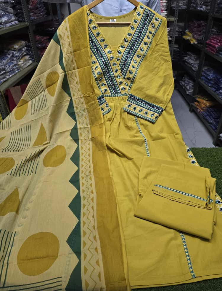 Elegant Straight Kurta Three-Piece Set with Tailored Palazzo Pant and Complementary Dupatta — Premium Cotton Ensemble in Contemporary Silhouette