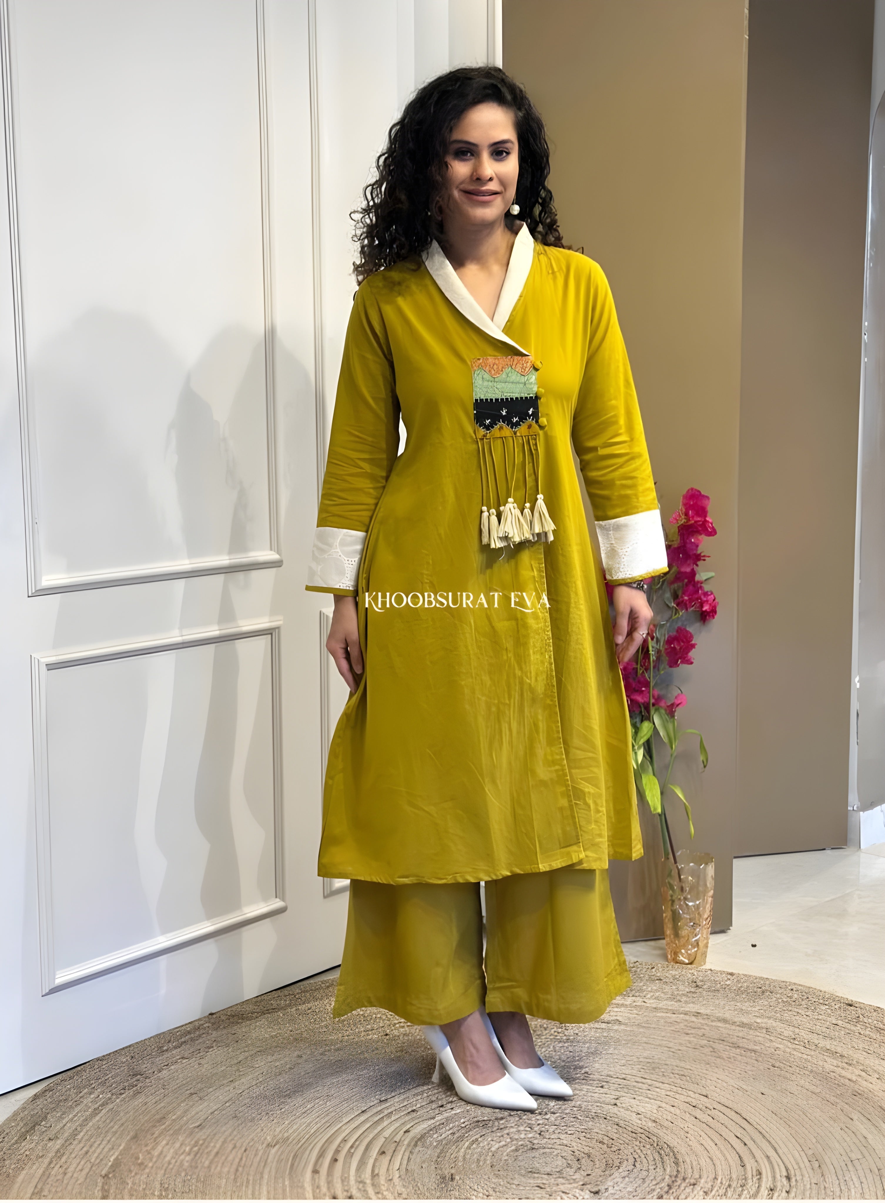 Women's Cotton Embroidered Sunset Stroll Co-ord Kurti Palazzo Set