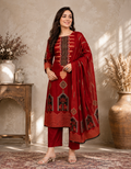 Heavy Cotton Embroidered Kurti Pant Dupatta Set with Discharge Print