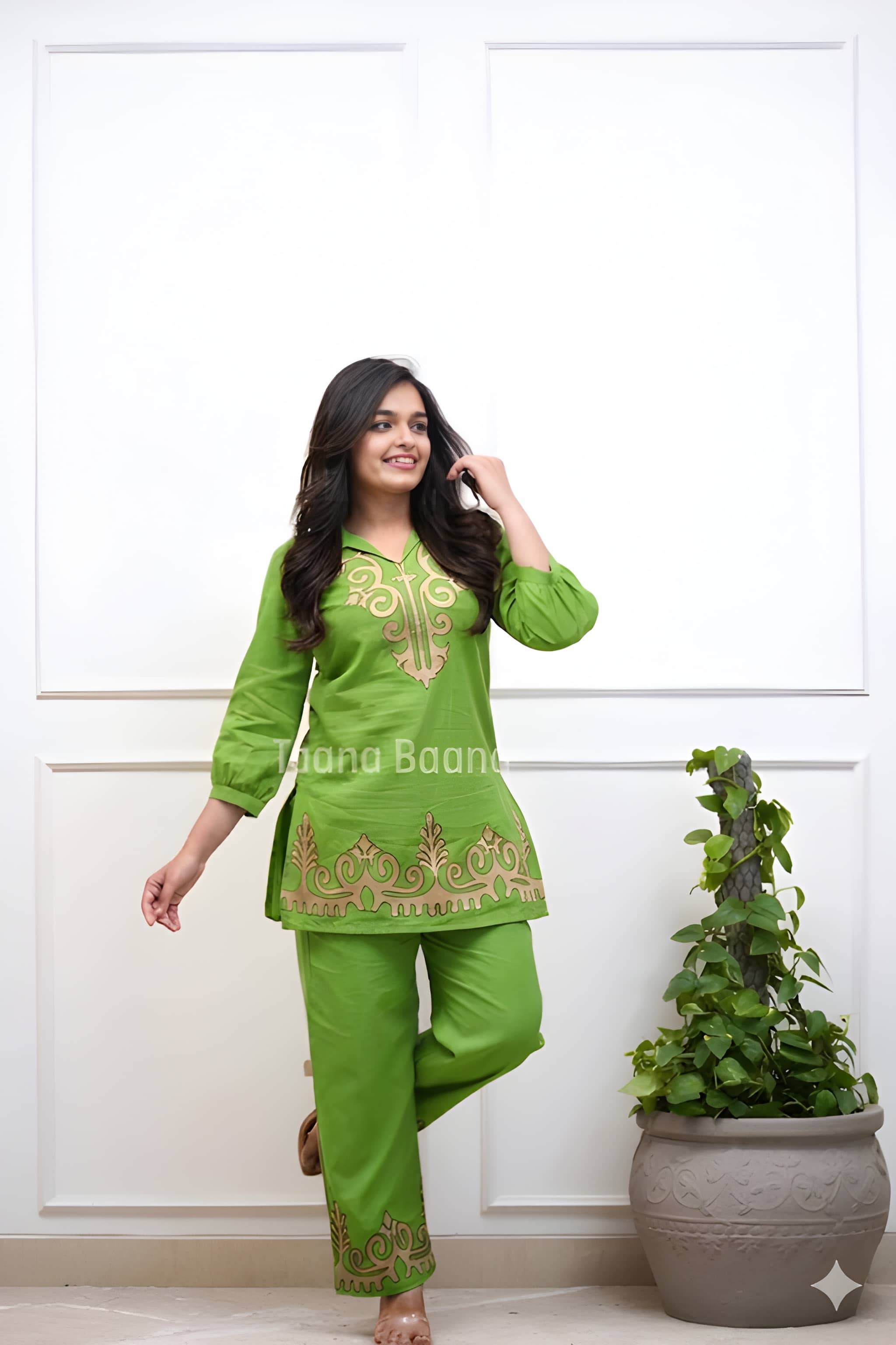 Women Premium Cotton Flex Co-Ord Set with Thread Embroidery Kurta and Pants