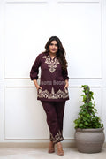 Women Premium Cotton Flex Co-Ord Set with Thread Embroidery Kurta and Pants