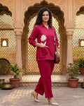 Pink Women's Premium Cotton Flex Embroidered Kurta Co-Ord Set