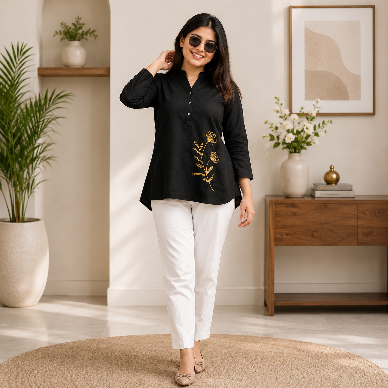Women's Cotton Slub Embroidered Co-Ord Set with Matching Pants