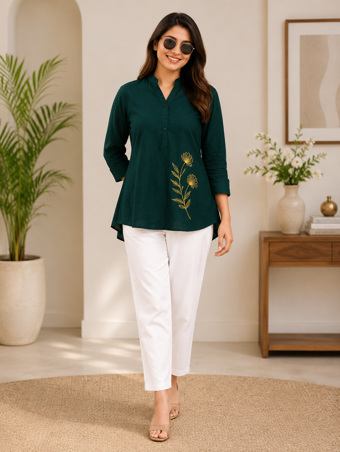 Women's Cotton Slub Embroidered Co-Ord Set with Matching Pants
