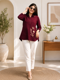 Women's Cotton Slub Embroidered Co-Ord Set with Matching Pants