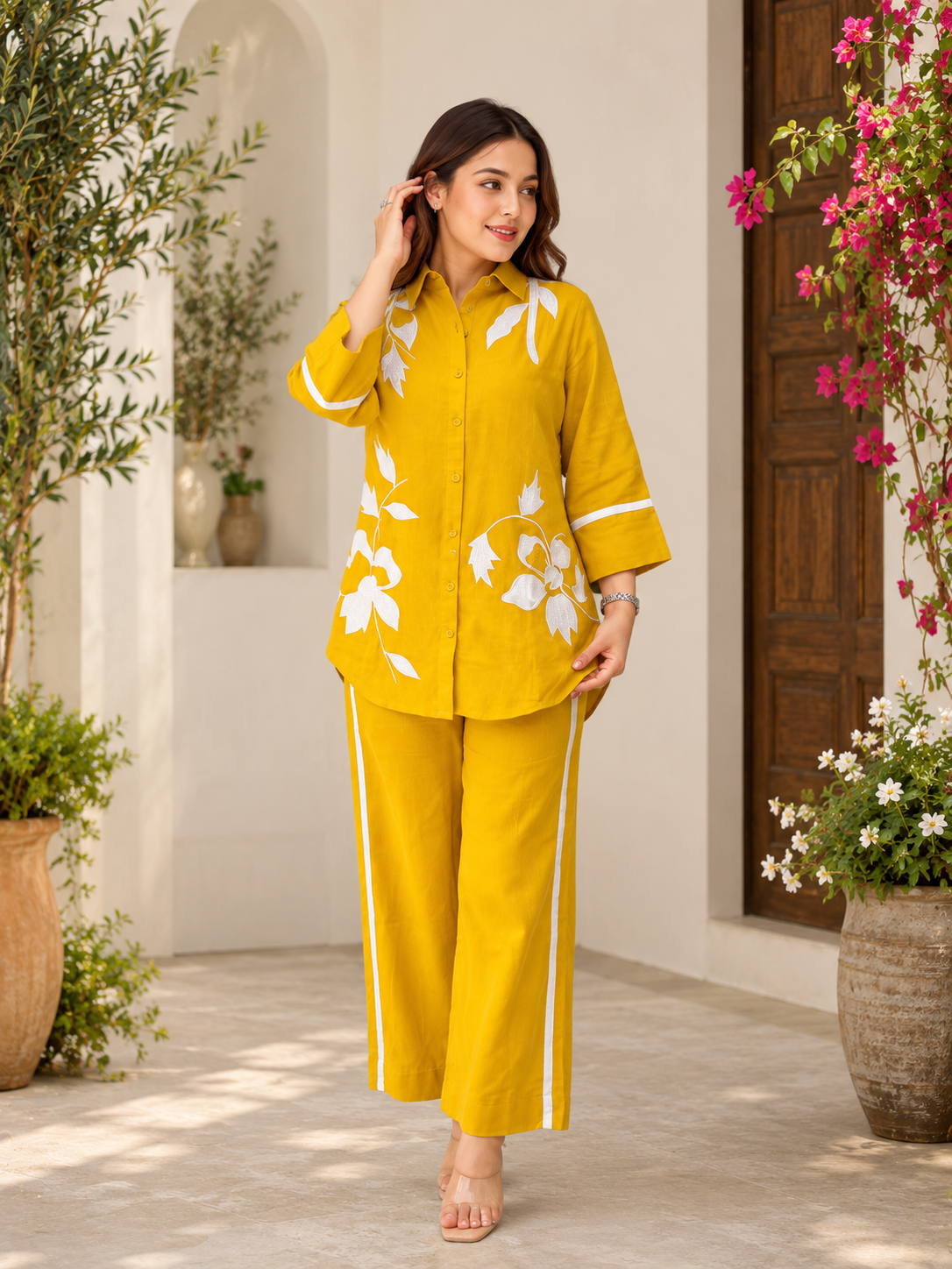 Premium Cotton Slub Floral Shirt Co-Ord Set