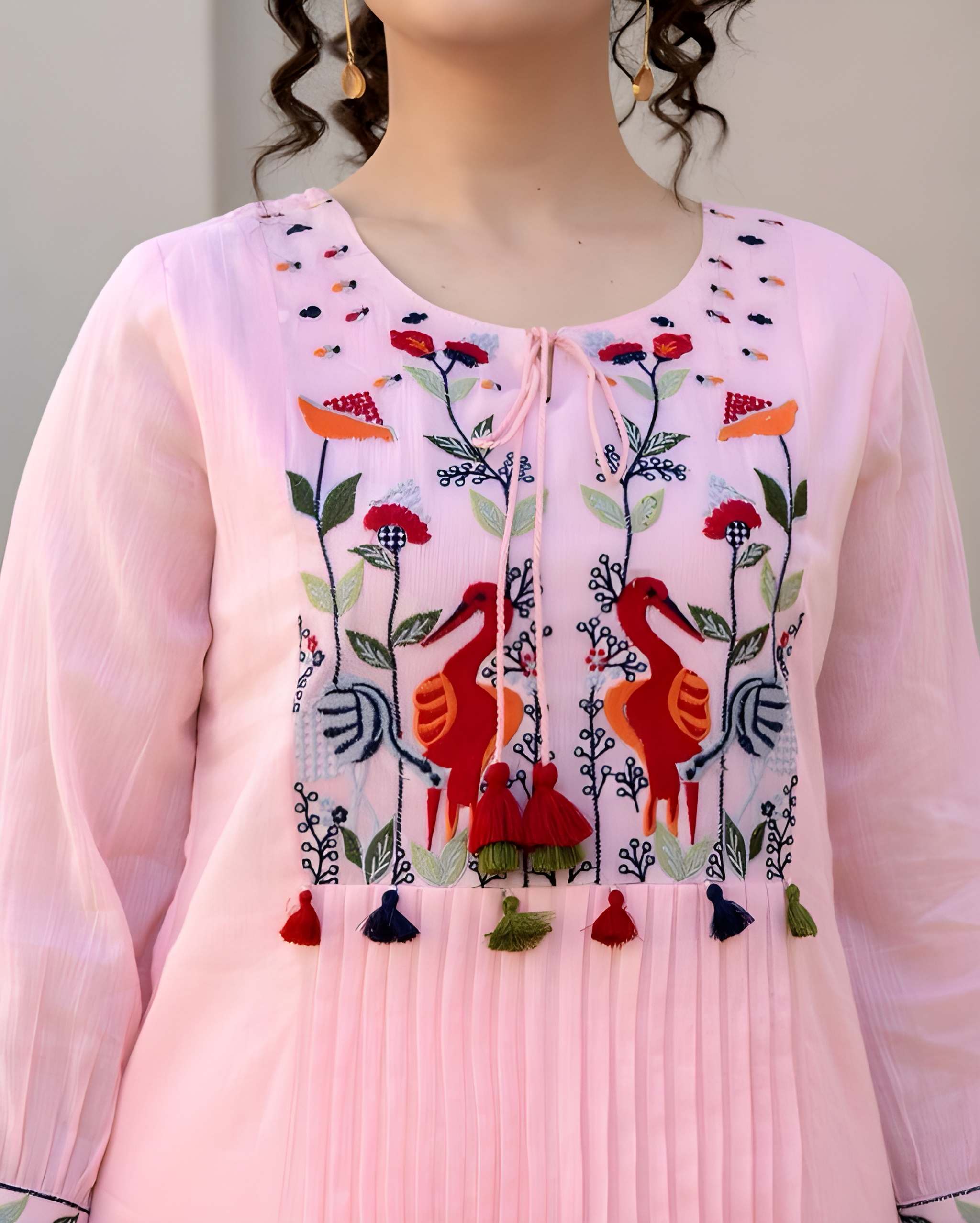 Premium pure cotton embroidered kurta set with elegant pleating and handcrafted yoke detailing