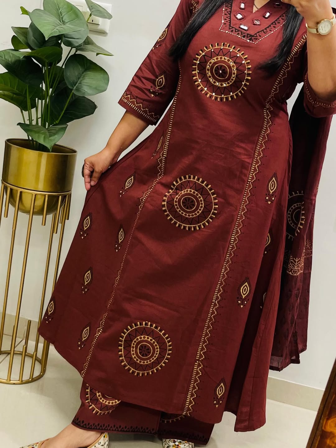 Premium cotton kurti pant dupatta set with handcrafted mirror embellishment and festive elegance