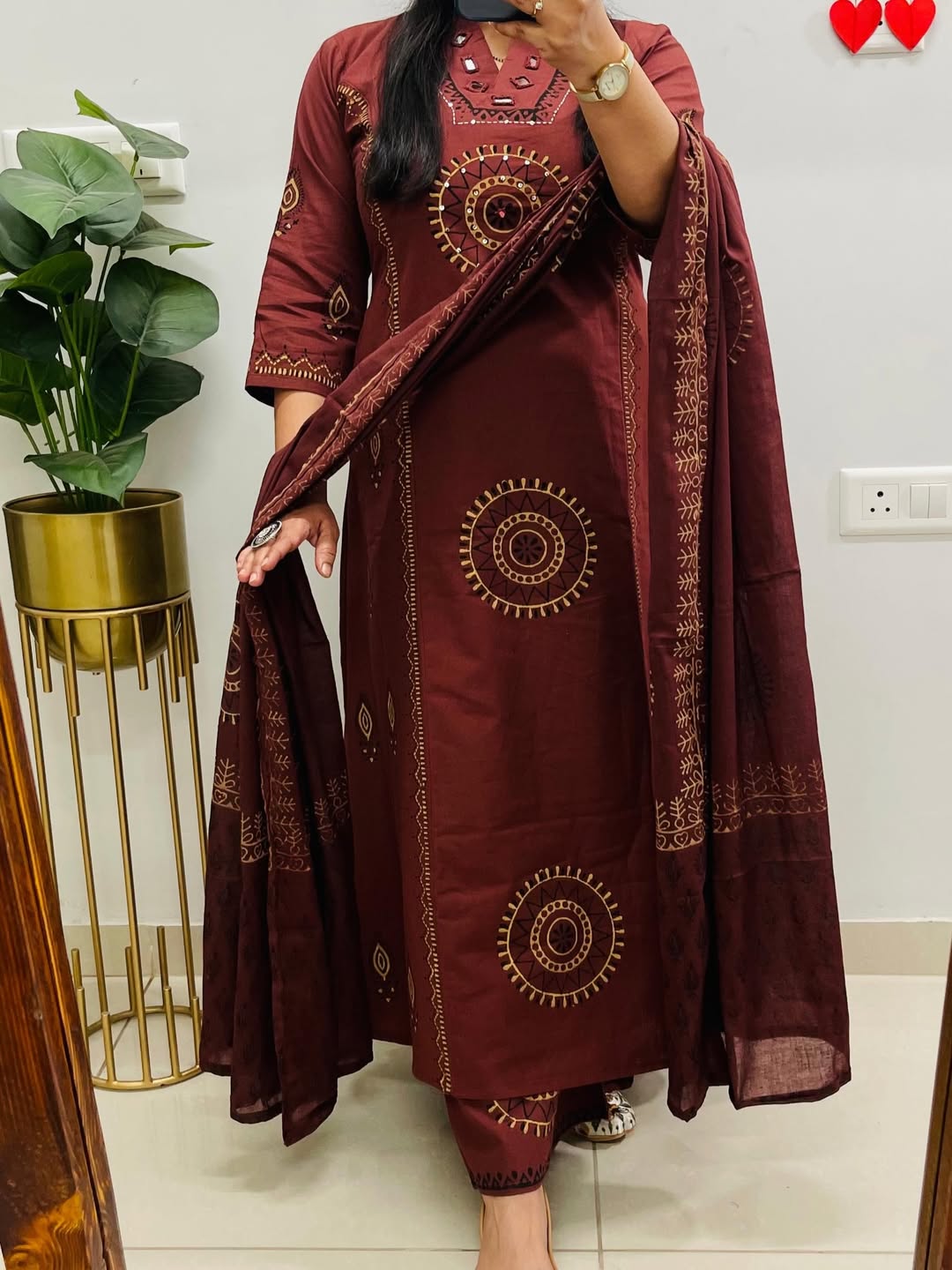 Premium cotton kurti pant dupatta set with handcrafted mirror embellishment and festive elegance