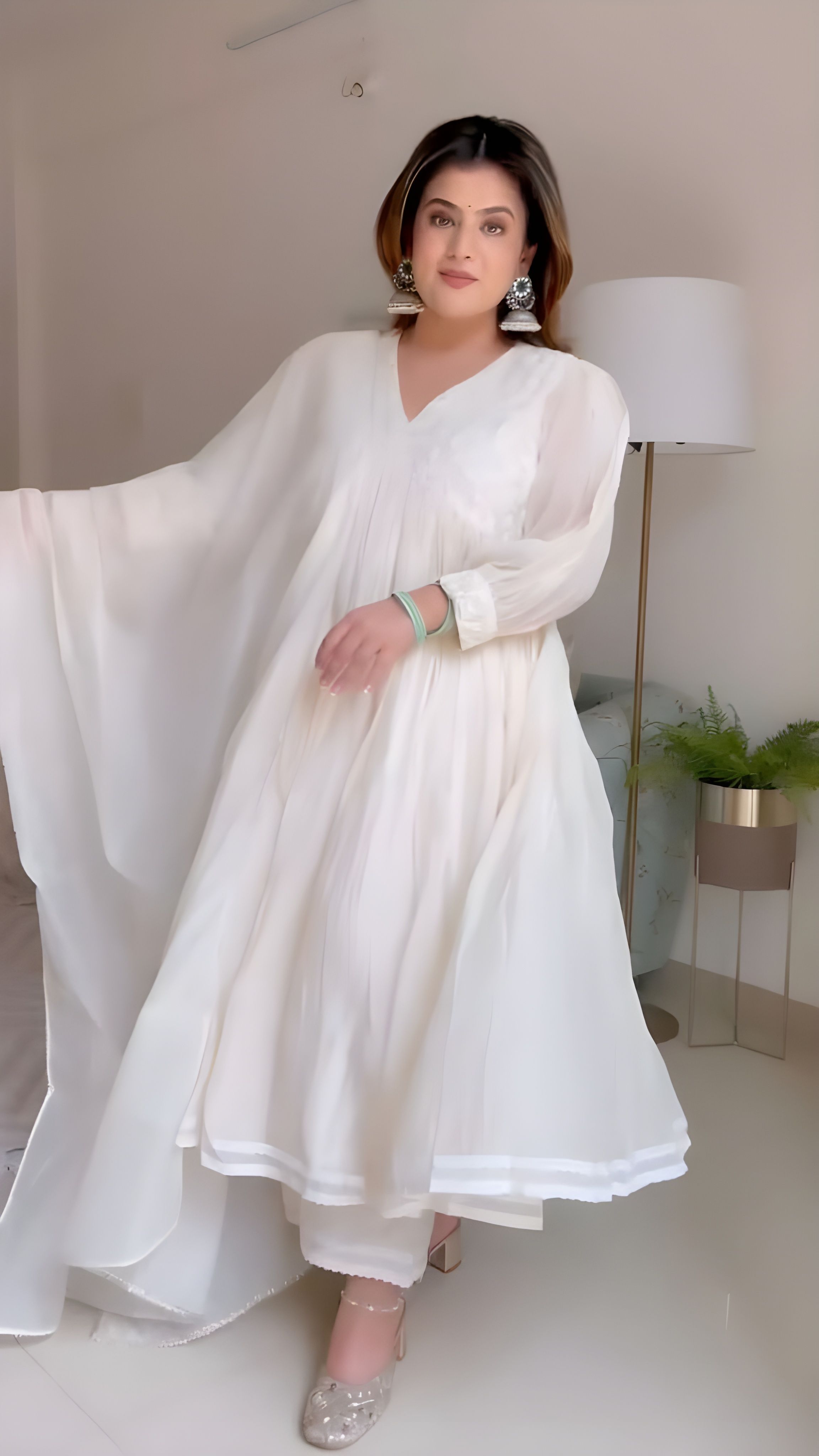 Premium embroidered anarkali gown set with lace detailing and coordinated pant and dupatta