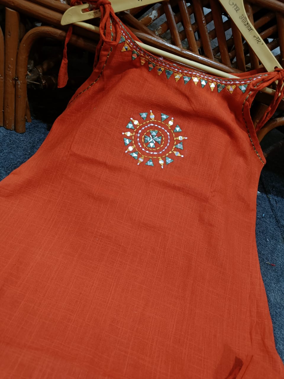 Rust Handcrafted Cotton Kurta Set – Elegant Festive