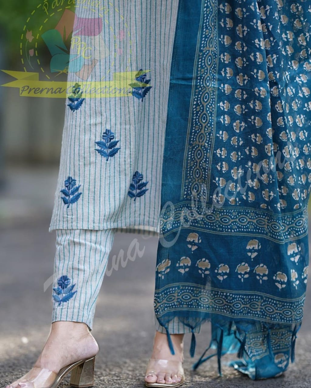 Multicolor Elegant Handloom Embroidery Printed Kurti Pant And Dupatta Set