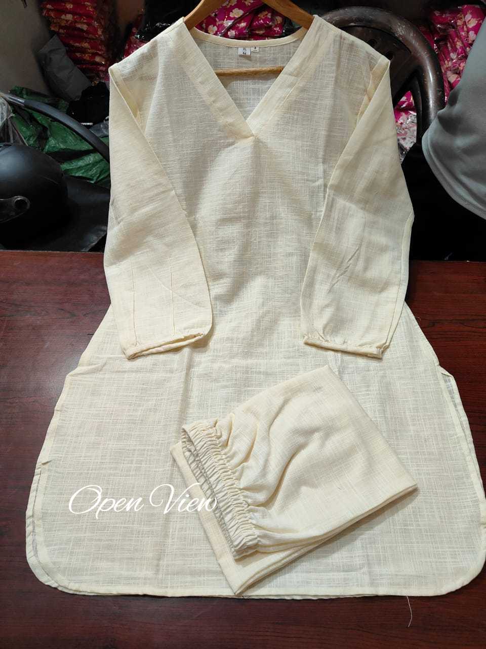 White Premium Cotton Slub Kurta And Pant Set For Women