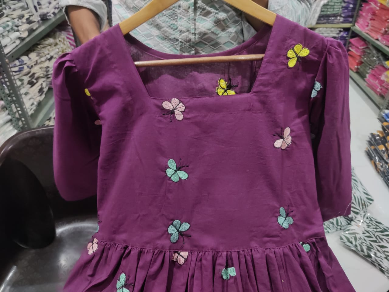 Wine Butterfly Print Cotton Kurti For Women