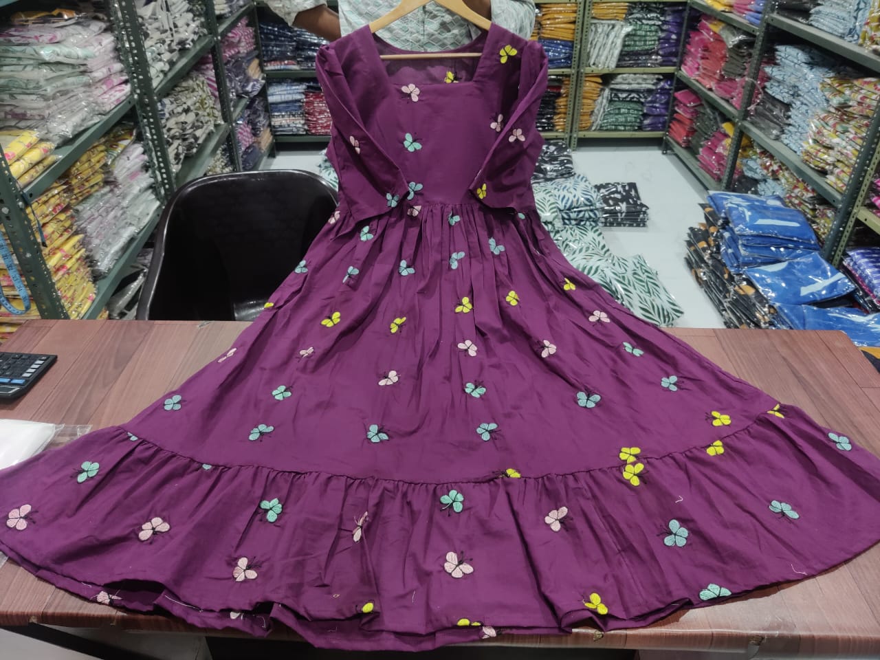 Wine Butterfly Print Cotton Kurti For Women