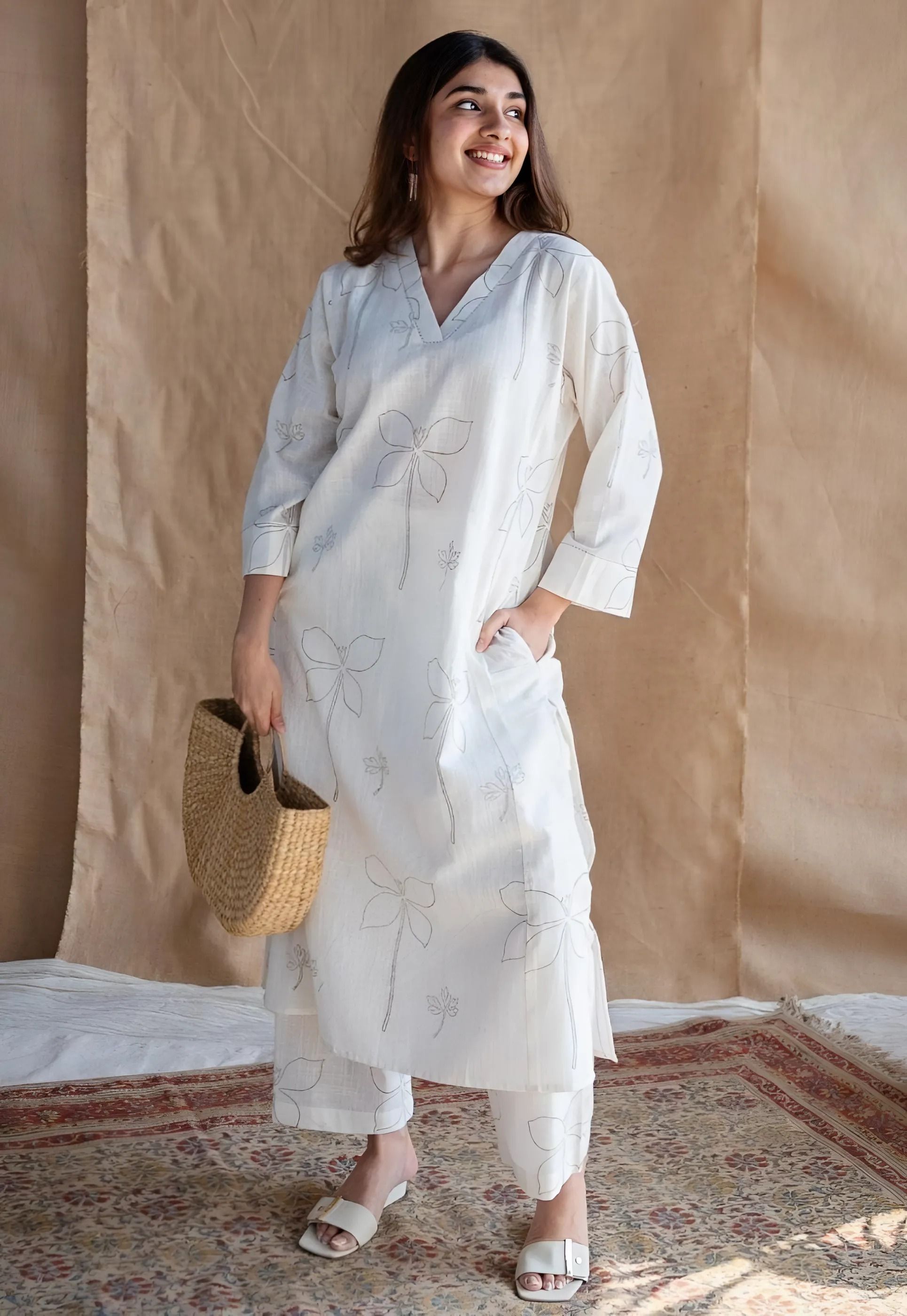 Simple & Elegant Cotton Kurti Plazo Set | Self Print | Summer-Perfect | Sizes MXXXL