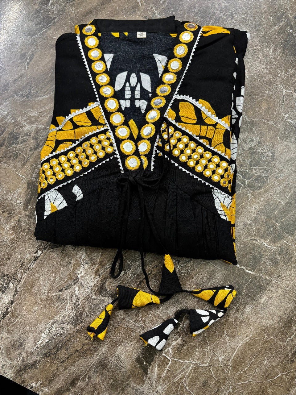 Black Cotton Embroidered Kurta Dress With Mirror Work