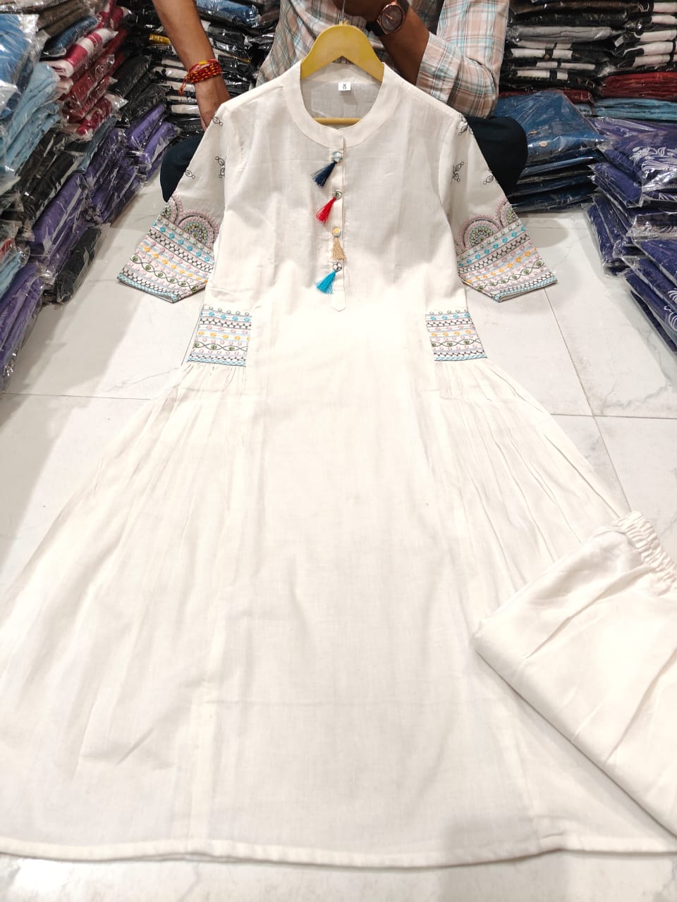 Elegant Cotton A-Line Kurta Set with Sequin Embroidery & Matching Pant  Festive Wear | Sizes M to XXXL
