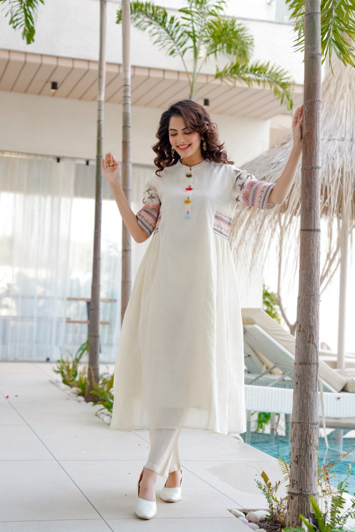 Elegant Cotton A-Line Kurta Set with Sequin Embroidery & Matching Pant  Festive Wear | Sizes M to XXXL