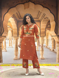 Elegant Embroidered Cotton Kurta and Pant Set — Two-Piece Aari Work Ensemble for Effortless Everyday Style