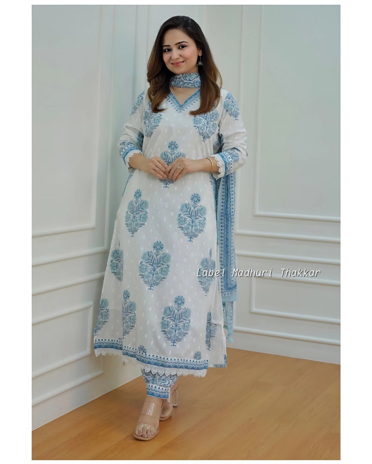 White-Grey Floral Suit Set