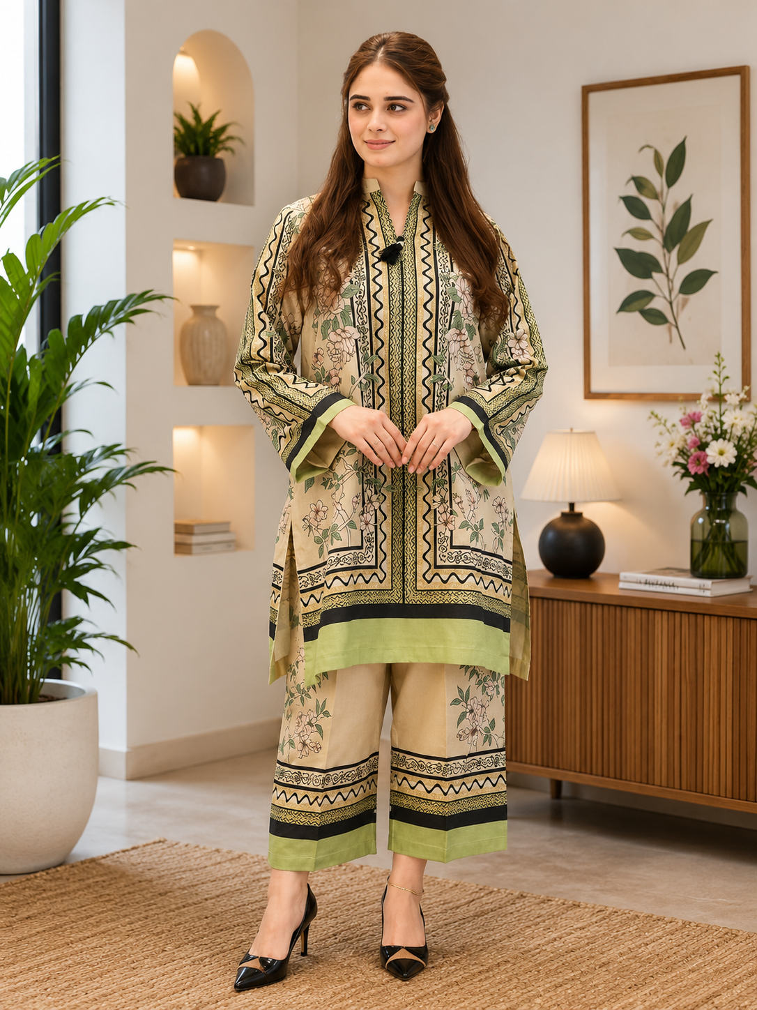 Women's Floral Printed Muslin Kurta Palazzo Co-Ord Set