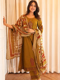 Pure Cotton A-Line Kurta Set with Handcrafted Neck Work — Elegant Three-Piece Ensemble with Cotton Dupatta and Pants