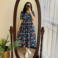 Chic Blue Cotton Puff Sleeve Midi Dress  Summer Collection Launch