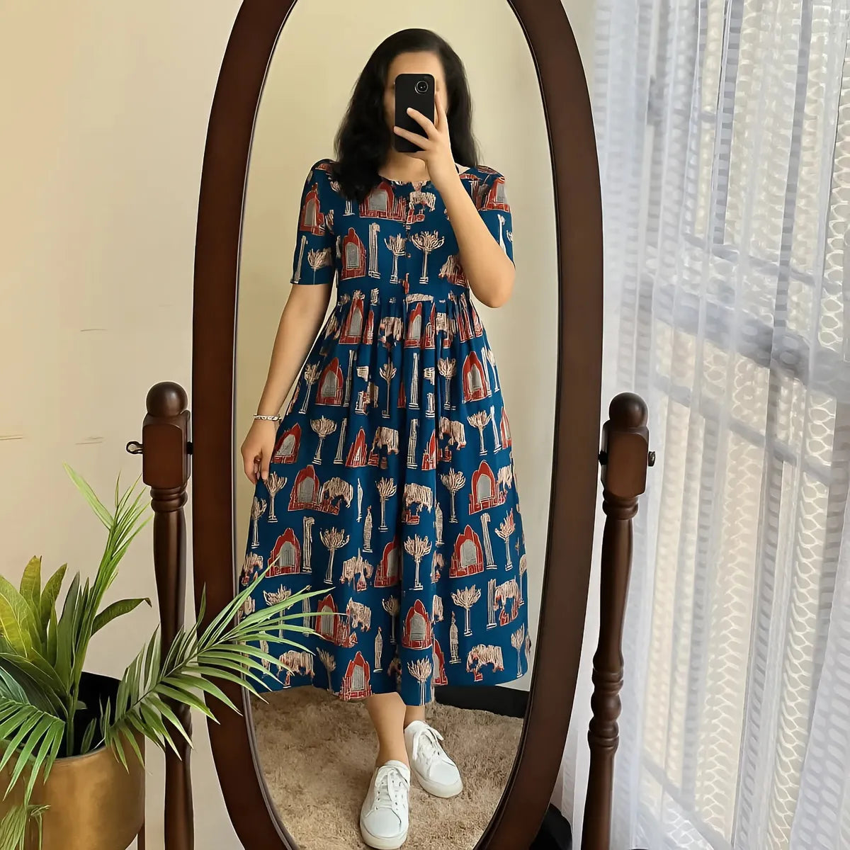 Chic Blue Cotton Puff Sleeve Midi Dress  Summer Collection Launch