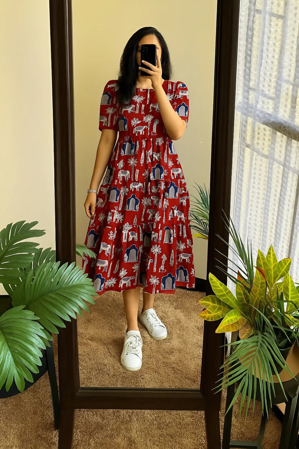 Bold Black Cotton Puff Sleeve Midi Dress  Summer Collection Launch