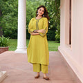 Threaded Elegance Cotton Slub Kurta Set with Palazzo