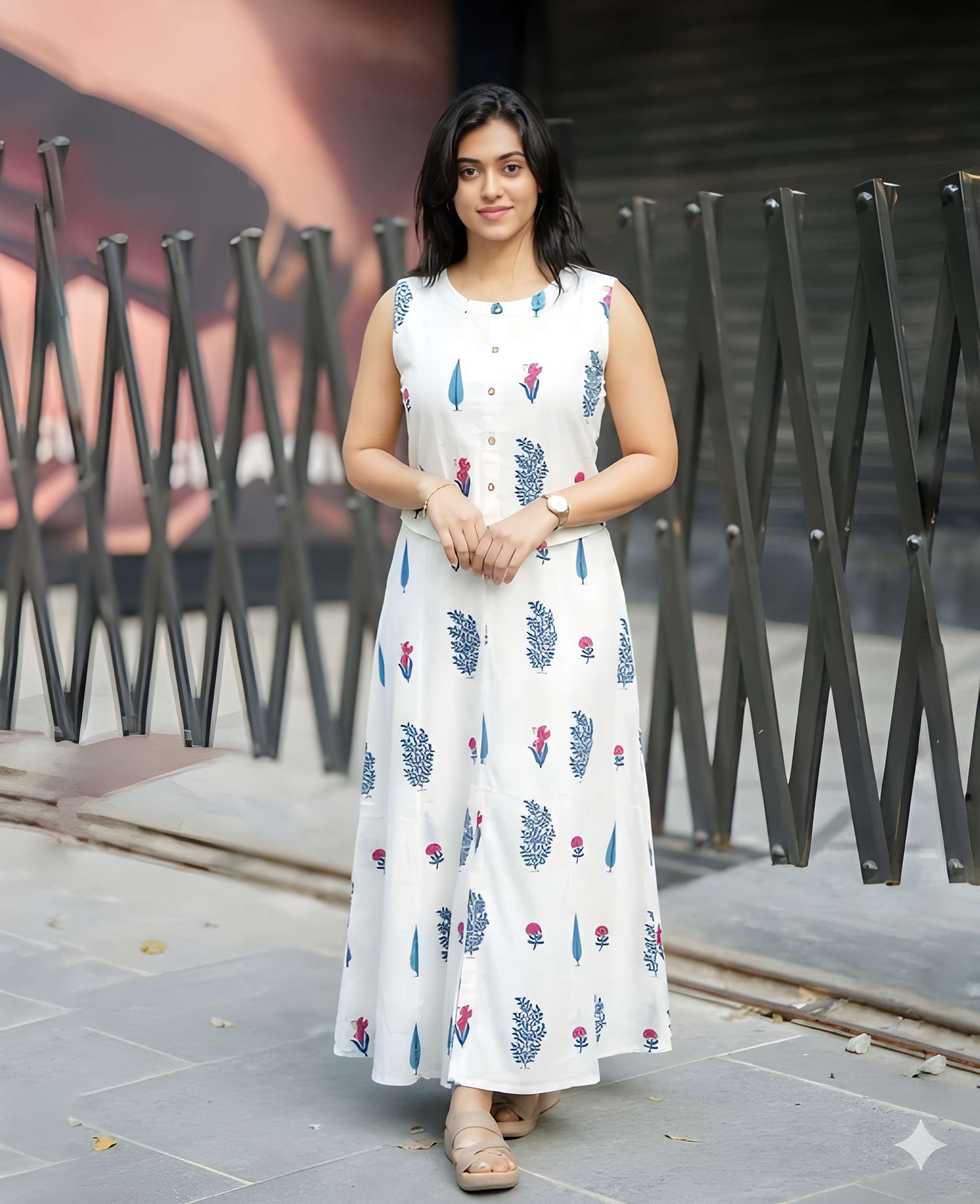 Women Printed Cotton Top And Skirt Set