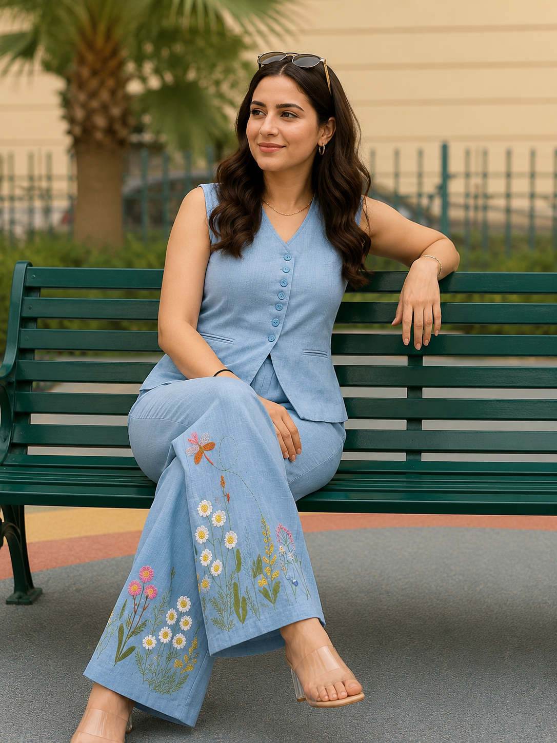 Premium cotton slub embroidered co-ord set with tailored silhouette and functional detailing