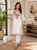 Women's Floral Aari Work Cotton Kurta Pant Set