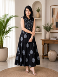 Women's Cotton Printed Sleeveless Top and Tiered Skirt Co-Ord Set